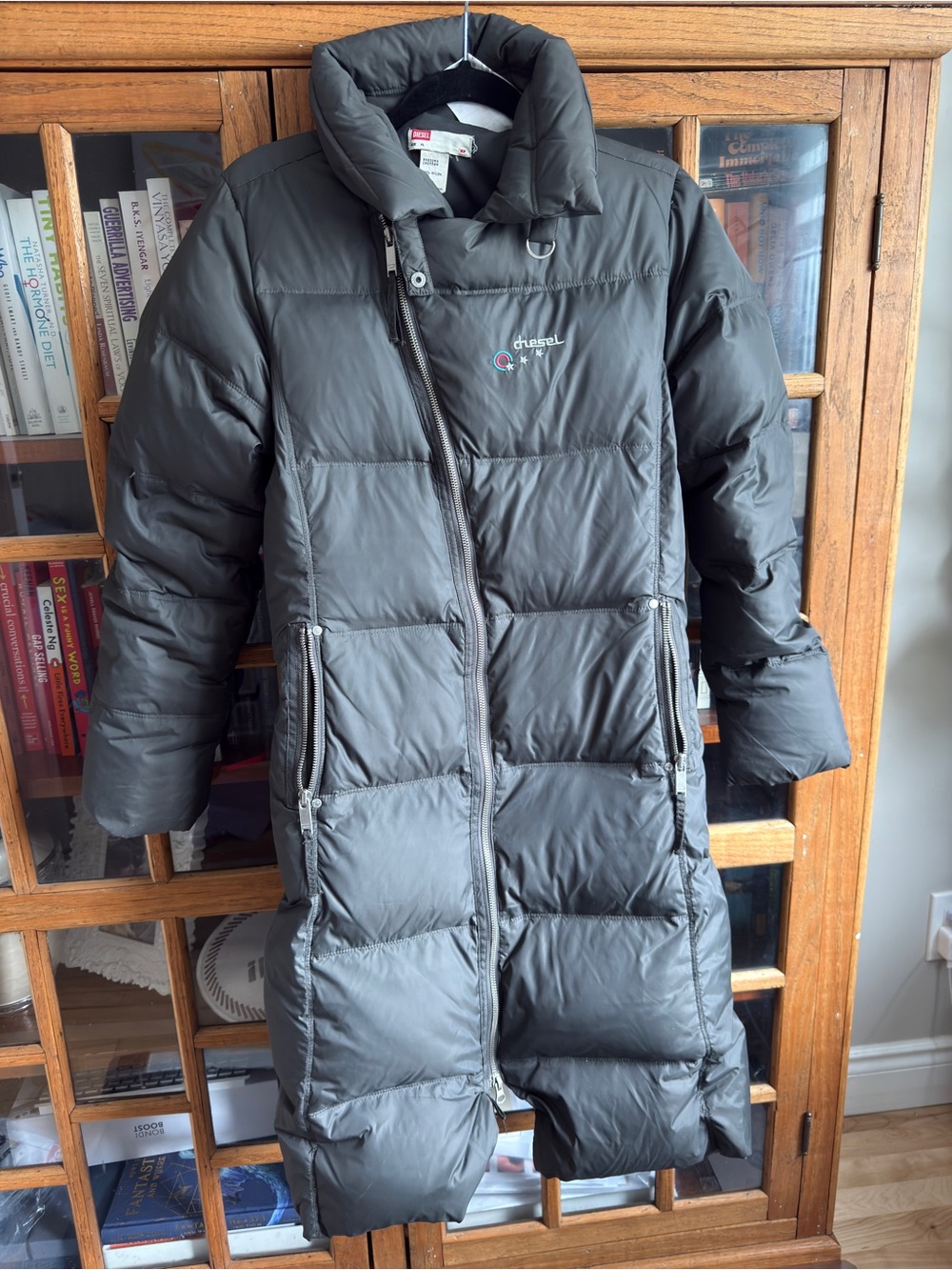 Diesel Long Real Down Puffer Coat Grey Kids XL / Women’s S